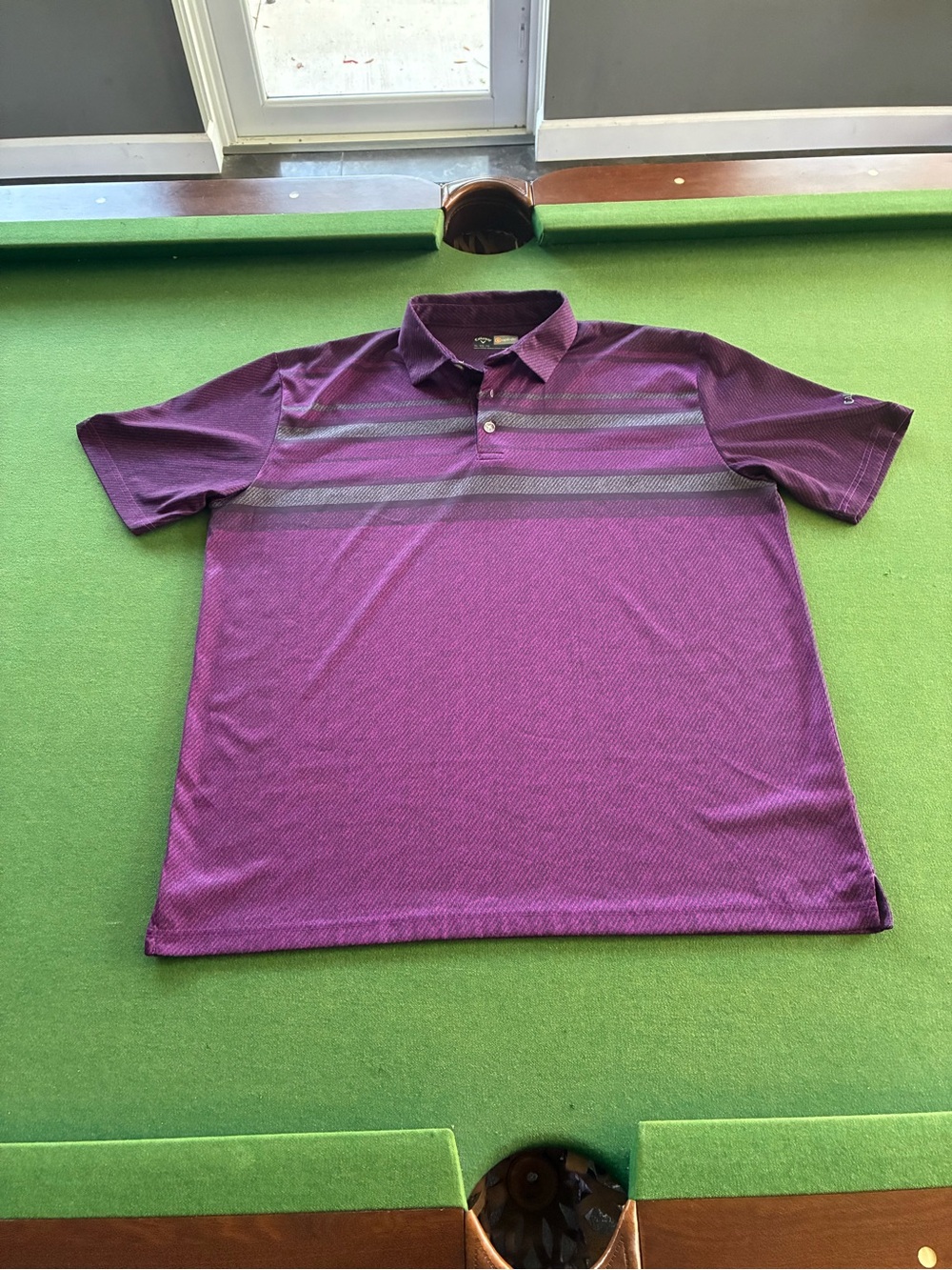 Callaway Golf Polo Shirt Mens XL Purple Opti-Dri Striped Print Short Sleeve